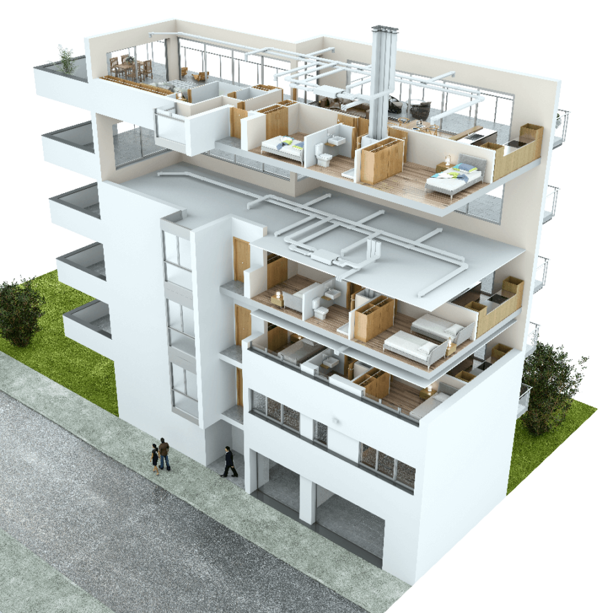 ventilación mecánica render doble flujo individualizado